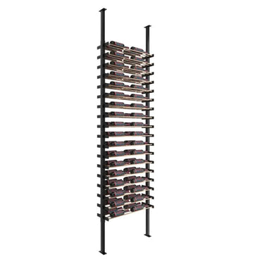Wine rack with multiple bottles on a white background