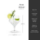 Raye Angled Crystal Gin & Tonic Glasses, Set of 2 14 oz 4.35" W x 5.85" H