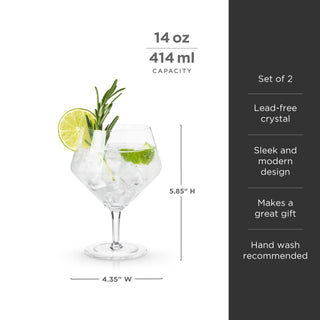 Raye Angled Crystal Gin & Tonic Glasses, Set of 2 14 oz 4.35" W x 5.85" H