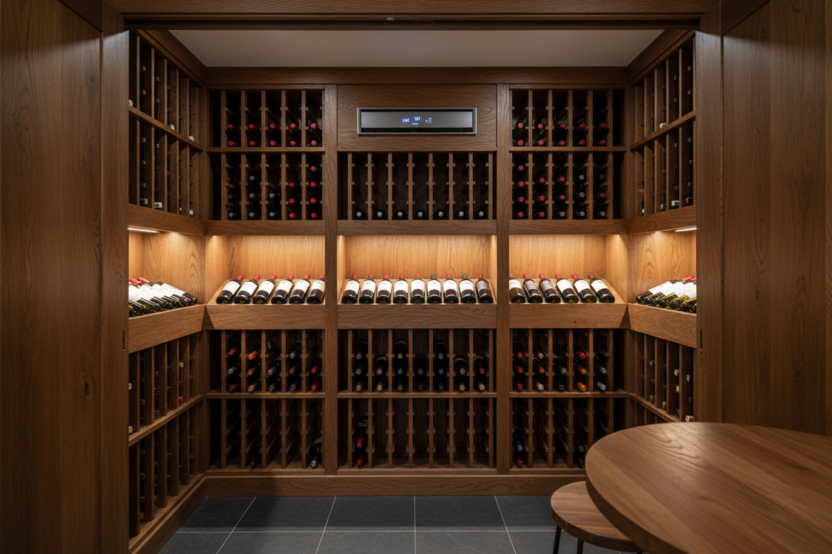 Converted closet wine cellar with custom racking and climate control