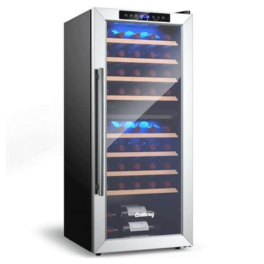 Costway Premium Freestanding Dual Zone Wine Cooler Fridge Cabinet, 43 BTLS