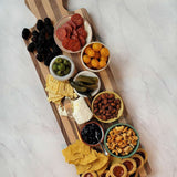 Solid Oak and Black Walnut Rectangular Charcuterie and Cutting Board with Handle and Food
