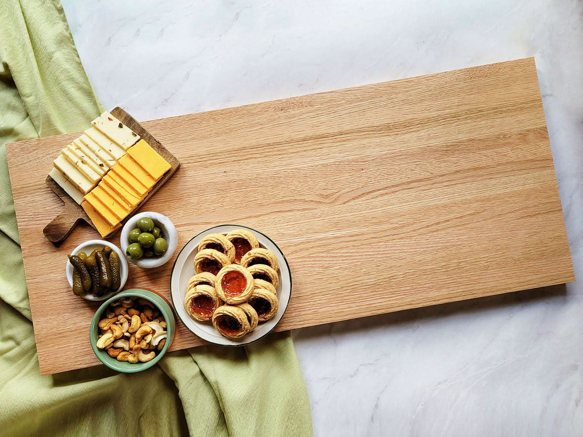 Solid Oak Rectangular Charcuterie and Cutting Board with Food