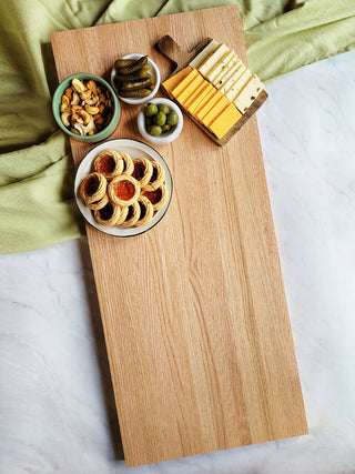 Solid Oak Rectangular Charcuterie and Cutting Board with Food