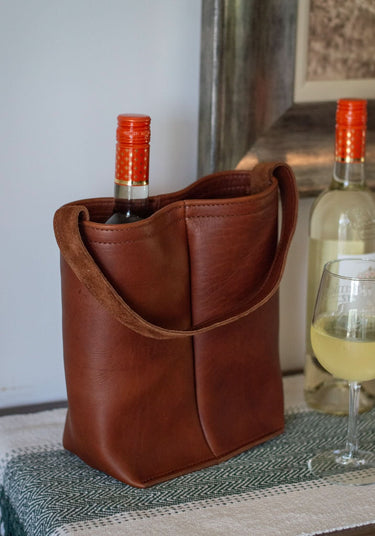 Leather Urban Dual Wine Tote in Cognac