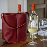 Leather Urban Dual Wine Tote in Merlot