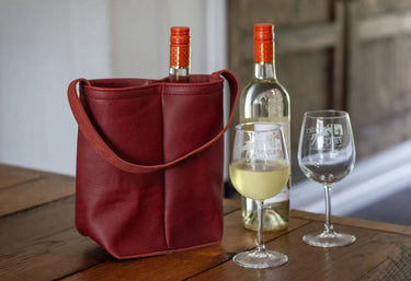 Leather Urban Dual Wine Tote in Merlot
