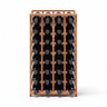 Wooden wine rack with 18 bottles on a white background
