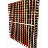 Side view of a 14 column pine wooden wine rack kit storing 280 bottles