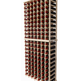 Side view of a 7 column pine wooden wine rack kit storing 140 bottles