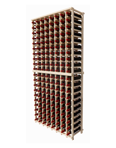 Side view of a 8 column pine wooden wine rack kit storing 160 bottles