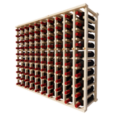 Side view of a 10 column pine wooden wine rack storing 100 bottles