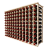 Side view of a 12 column pine wooden wine rack storing 120 bottles