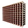 Side view of a 13 column pine wooden wine rack storing 130 bottles