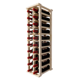 Side view of a 2 column pine wooden wine rack storing 20 bottles