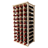 Side view of a 4 column pine wooden wine rack storing 40 bottles