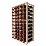 Side view of a 5 column pine wooden wine rack storing 50 bottles