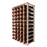 Side view of a 5 column pine wooden wine rack storing 50 bottles