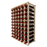 Side view of a 6 column pine wooden wine rack storing 60 bottles