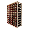 Side view of a 6 column pine wooden wine rack storing 60 bottles