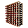 Side view of a 8 column pine wooden wine rack storing 80 bottles
