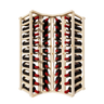 Side view of a curved corner pine wooden wine rack storing 40 bottles