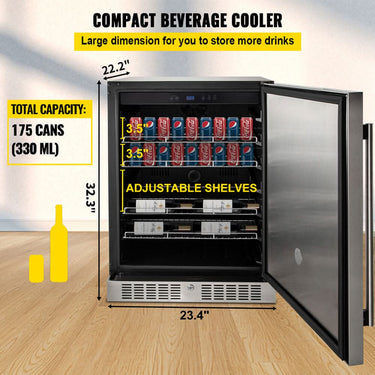Premium Single Door Stainless Steel Built-In Wine Beverage Undercounter Refrigerator, 5.3 Cu.Ft. (SAK95276)