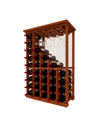 Wooden Waterfall Stemware Wine Table. Stores 31 wine bottles and 9 stemware glasses.