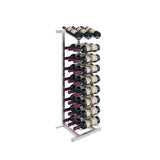 Wine rack with multiple bottles on a white background