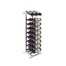 Wine rack with multiple bottles on a white background