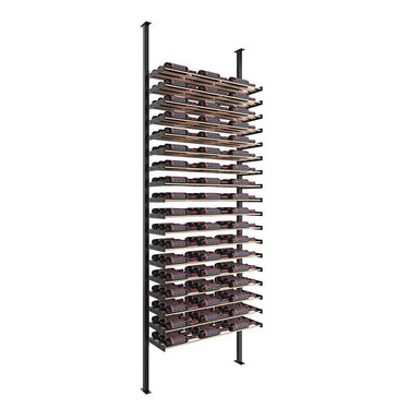 Wine rack with multiple shelves on a white background