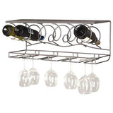 Wine rack with bottles and glasses on a white background