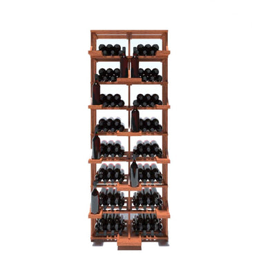 Wooden wine rack with bottles on a white background