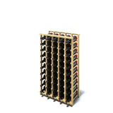 An angled 5 column pine wooden wine rack storing 50 bottles