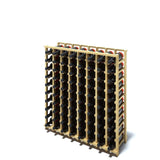 An angled 8 column pine wooden wine rack storing 80 bottles