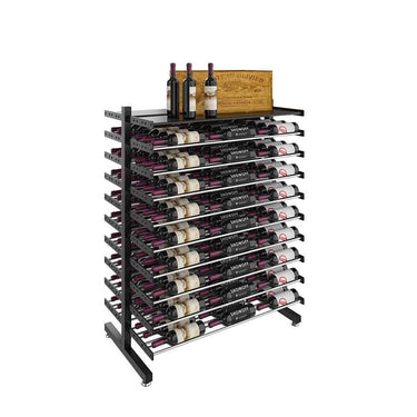 Evolution Shelf Island Display Rack in Matte Black and Chrome Storing 162 Bottles