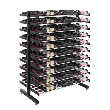 Evolution Island Display Rack in Matte Black and Chrome Storing 180 Bottles