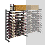Wine rack with bottles and wooden wine box on a white background