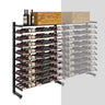 Wine rack with bottles and wooden wine box on a white background